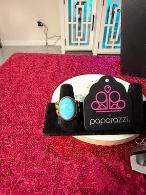 paparazzi Turquoise & Gold Statement Ring